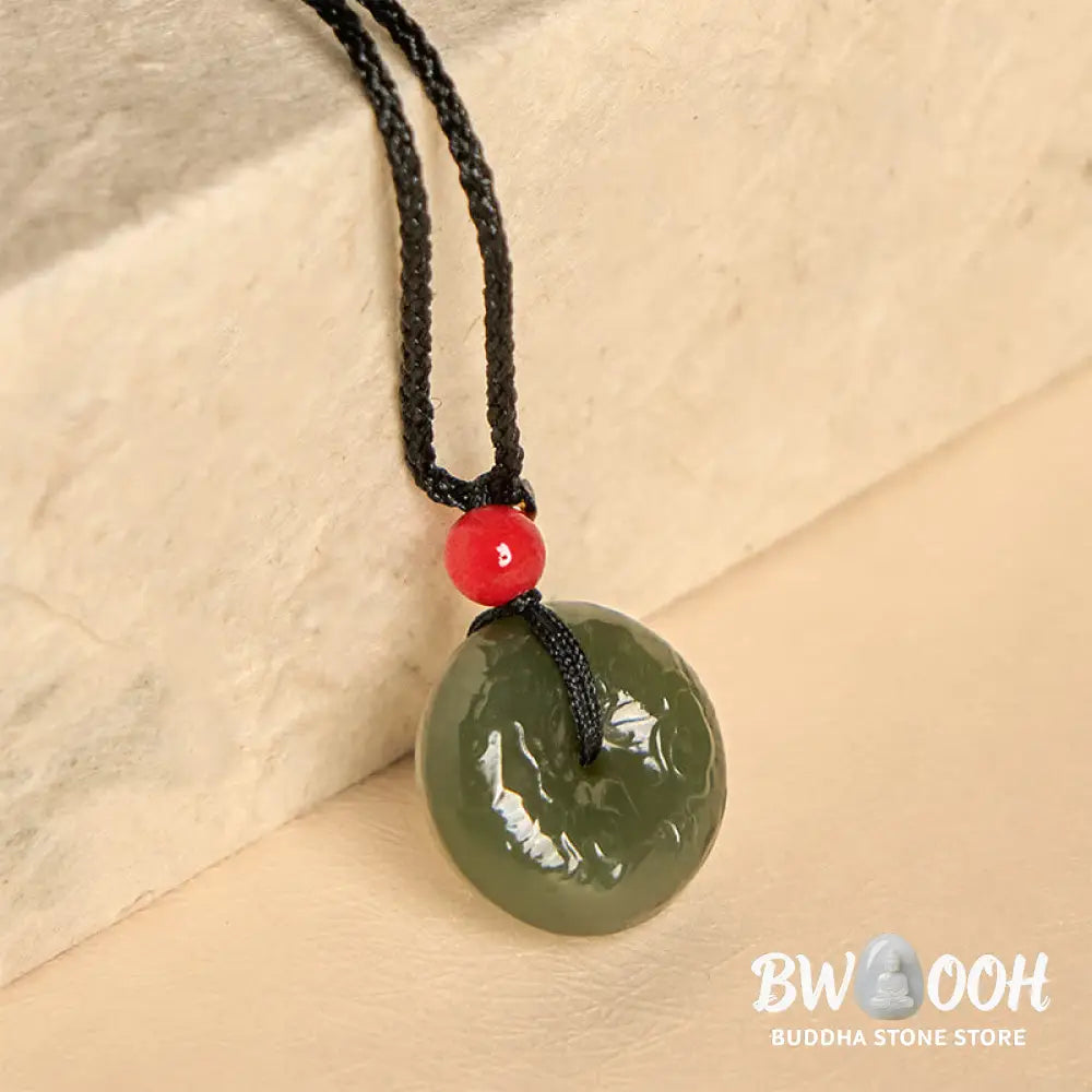 Buddha Stones Peace Buckle Auspicious Clouds Cyan Jade Necklace Luck Pendant - BWOOOH - Cyan Jade - Necklaces &amp; Pendants