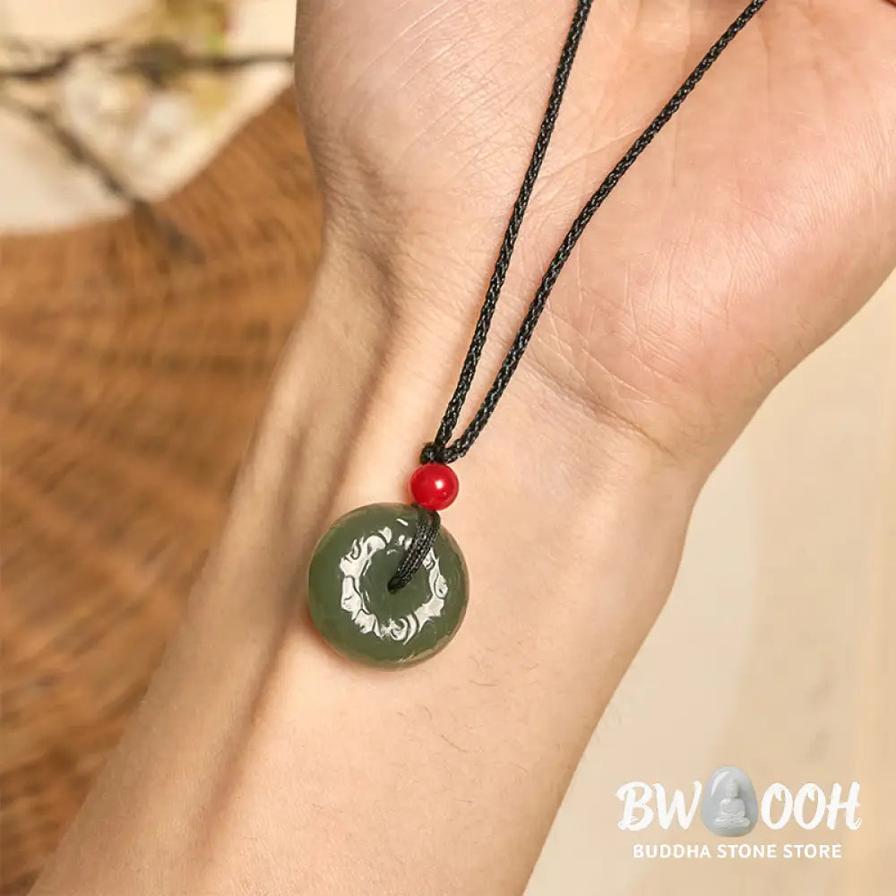 Buddha Stones Peace Buckle Auspicious Clouds Cyan Jade Necklace Luck Pendant - BWOOOH - Cyan Jade - Necklaces &amp; Pendants