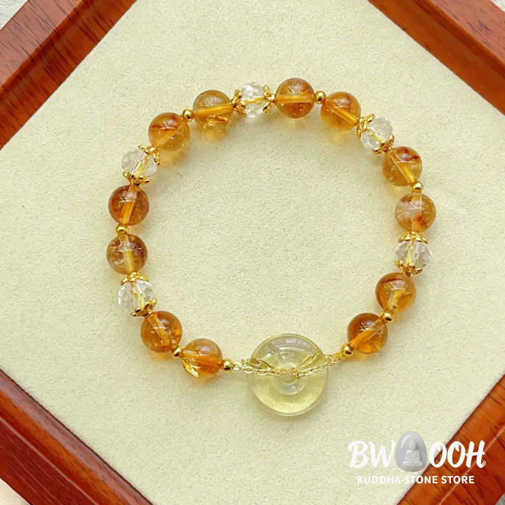Buddha Stones Peace Buckle Citrine Crystal Prosperity Bracelet - BWOOOH - Citrine(Wrist Circumference 14-16cm)