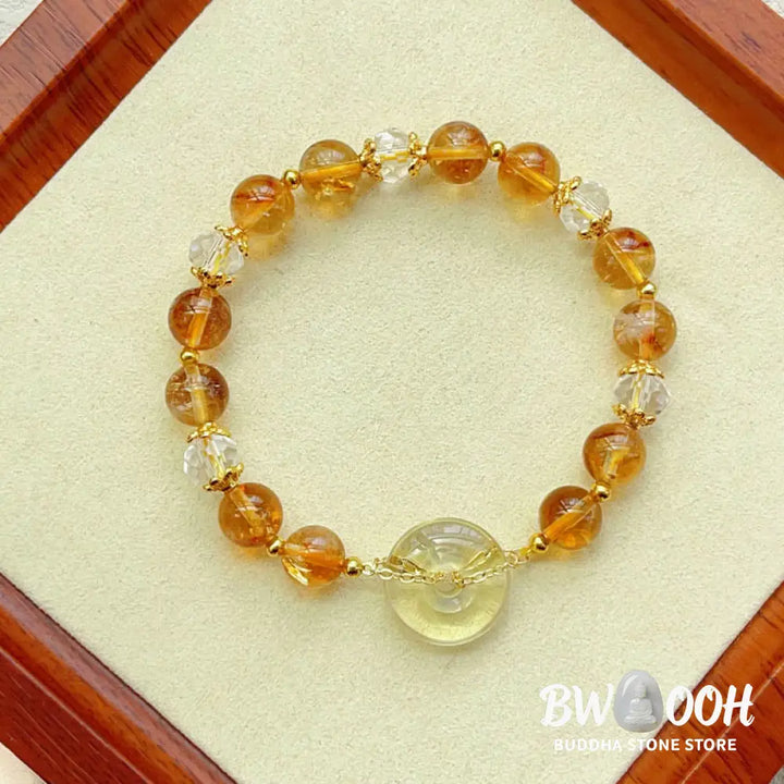 Buddha Stones Peace Buckle Citrine Crystal Prosperity Bracelet - BWOOOH - Citrine(Wrist Circumference 14-16cm)