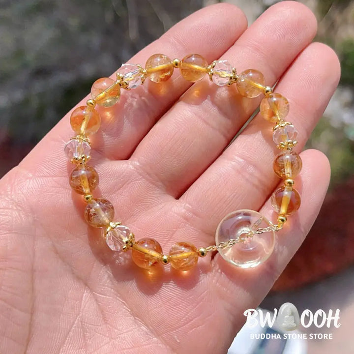 Buddha Stones Peace Buckle Citrine Crystal Prosperity Bracelet - BWOOOH - Citrine(Wrist Circumference 14-16cm)