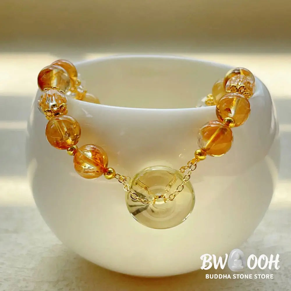 Buddha Stones Peace Buckle Citrine Crystal Prosperity Bracelet - BWOOOH - Citrine(Wrist Circumference 14-16cm)