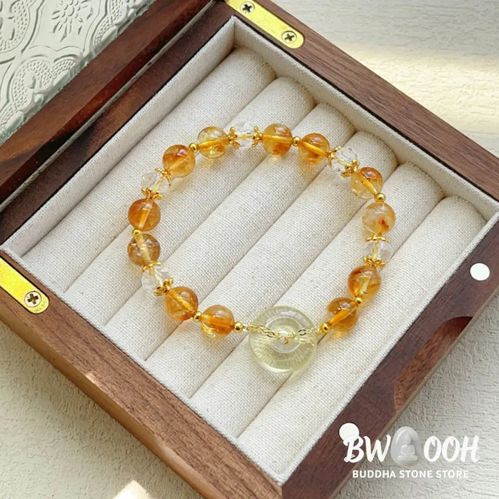 Buddha Stones Peace Buckle Citrine Crystal Prosperity Bracelet - BWOOOH - Citrine(Wrist Circumference 14-16cm)
