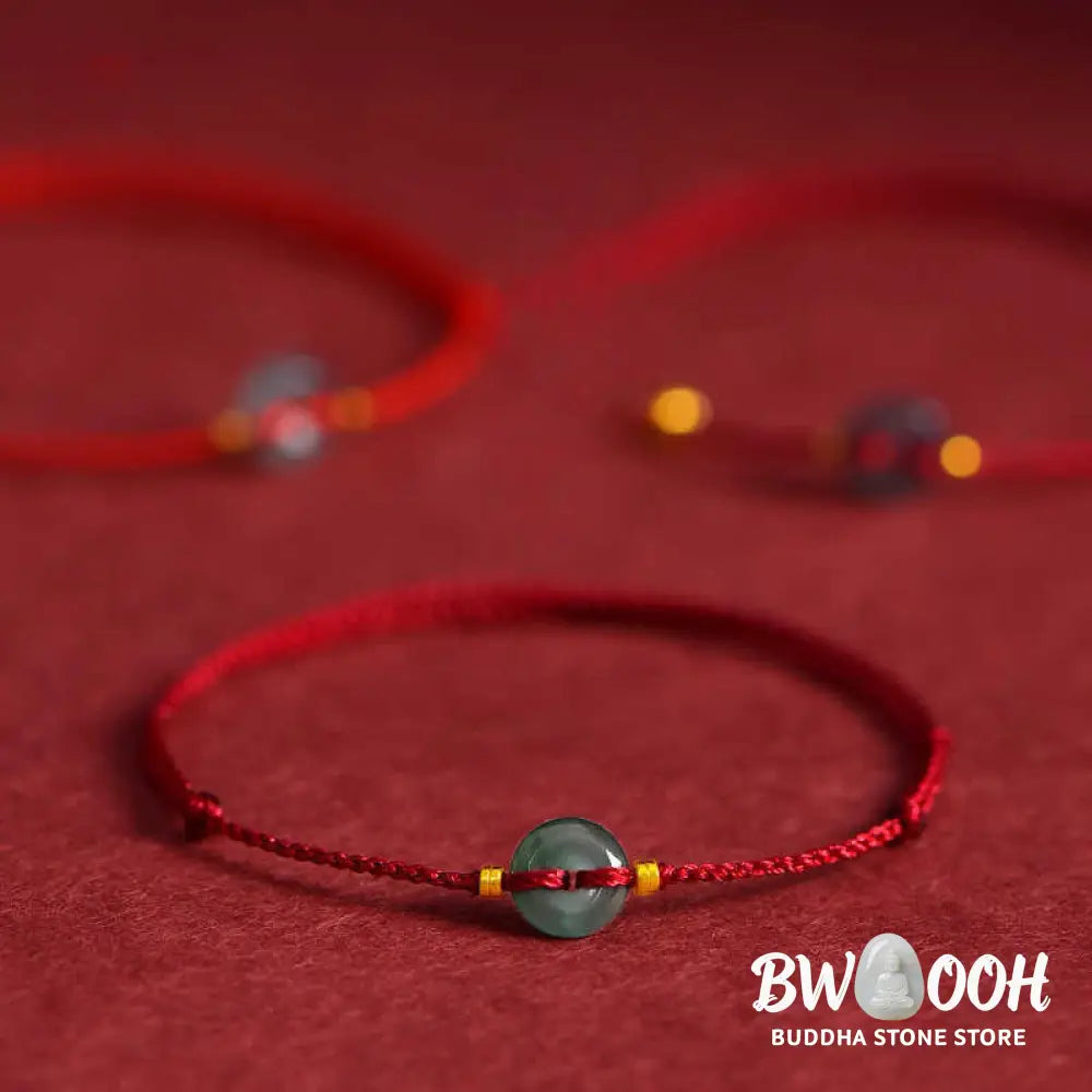 Buddha Stones Peace Buckle Copper Coins Jade Red String Connection Bracelet Anklet - Bracelet Anklet