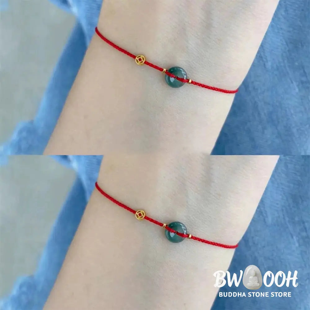 Buddha Stones Peace Buckle Copper Coins Jade Red String Connection Bracelet Anklet - Bracelet Anklet
