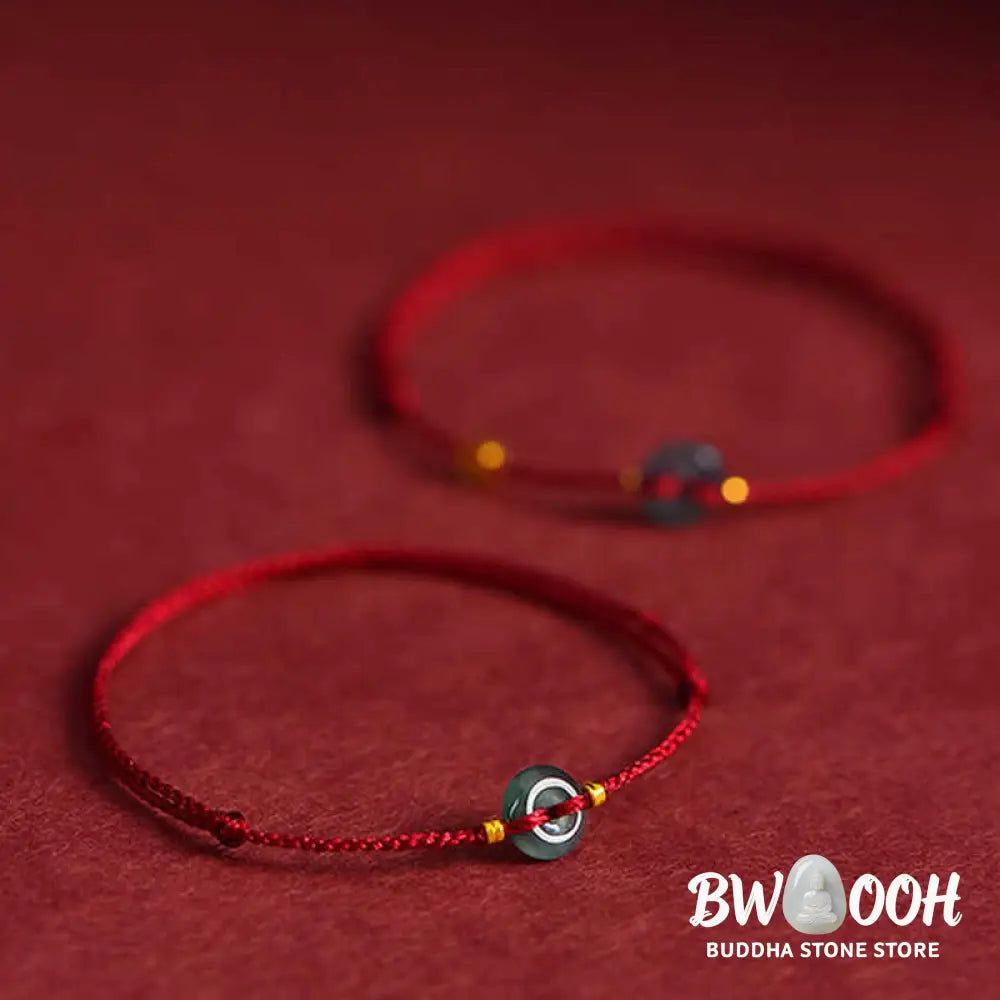 Buddha Stones Peace Buckle Copper Coins Jade Red String Connection Bracelet Anklet - Bracelet Anklet