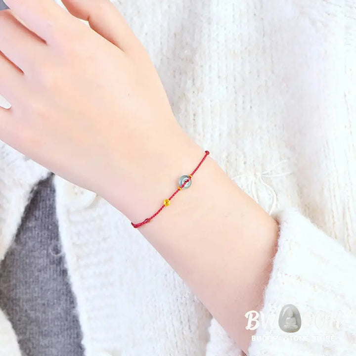 Buddha Stones Peace Buckle Copper Coins Jade Red String Connection Bracelet Anklet - Bracelet Anklet