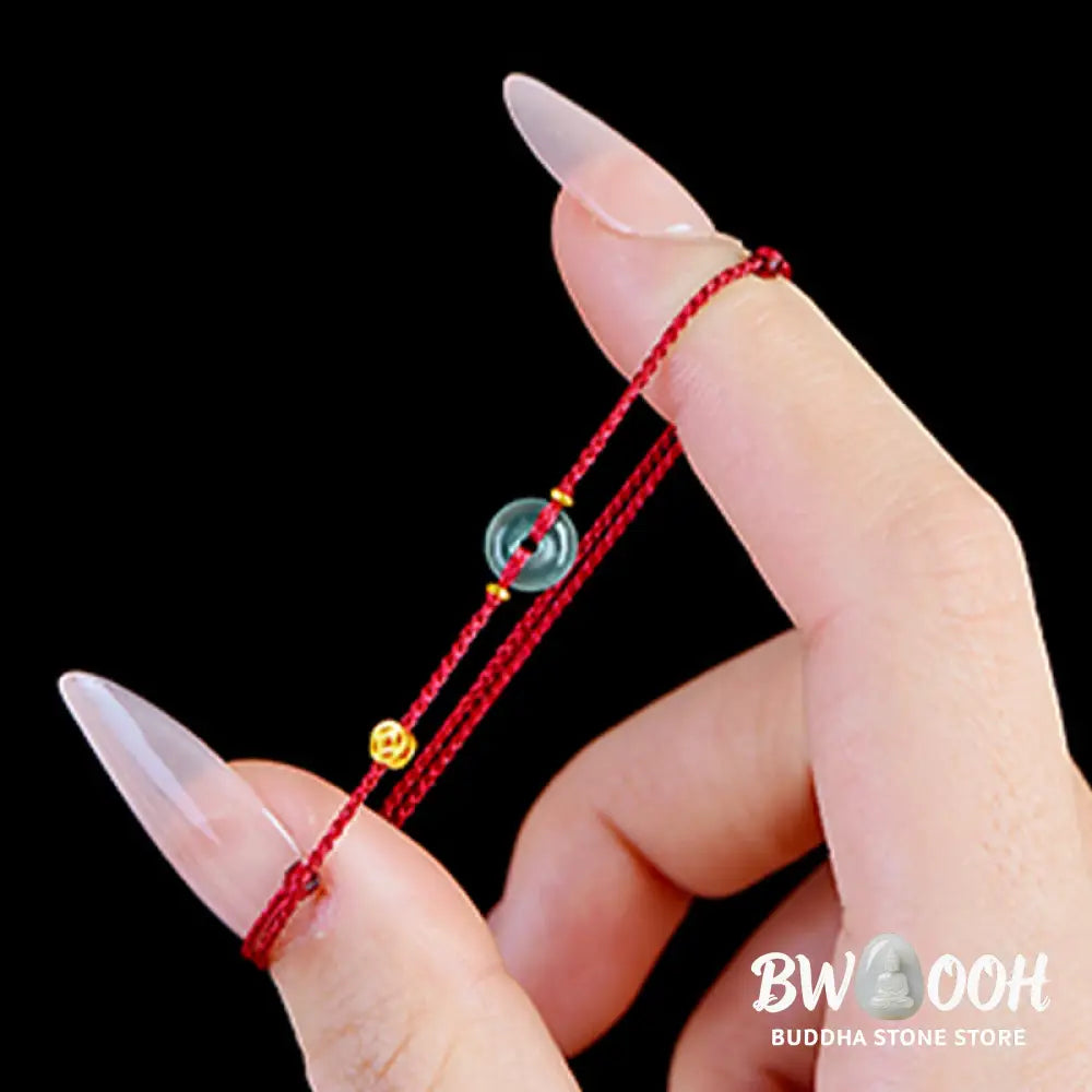 Buddha Stones Peace Buckle Copper Coins Jade Red String Connection Bracelet Anklet - Bracelet Anklet