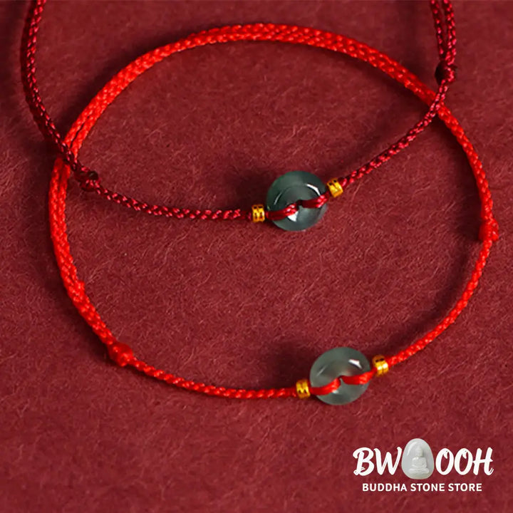 Buddha Stones Peace Buckle Copper Coins Jade Red String Connection Bracelet Anklet - Bracelet Anklet