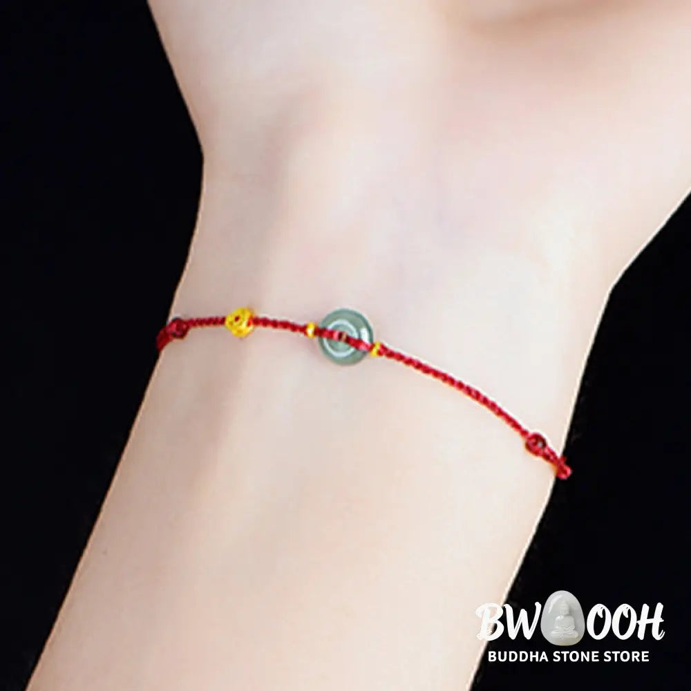 Buddha Stones Peace Buckle Copper Coins Jade Red String Connection Bracelet Anklet - Bracelet Anklet