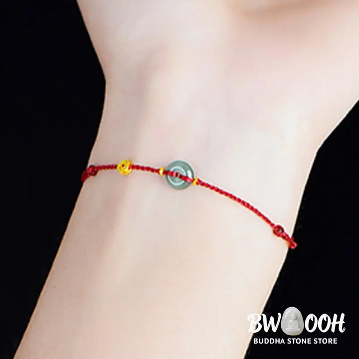 Buddha Stones Peace Buckle Copper Coins Jade Red String Connection Bracelet Anklet - Bracelet Anklet