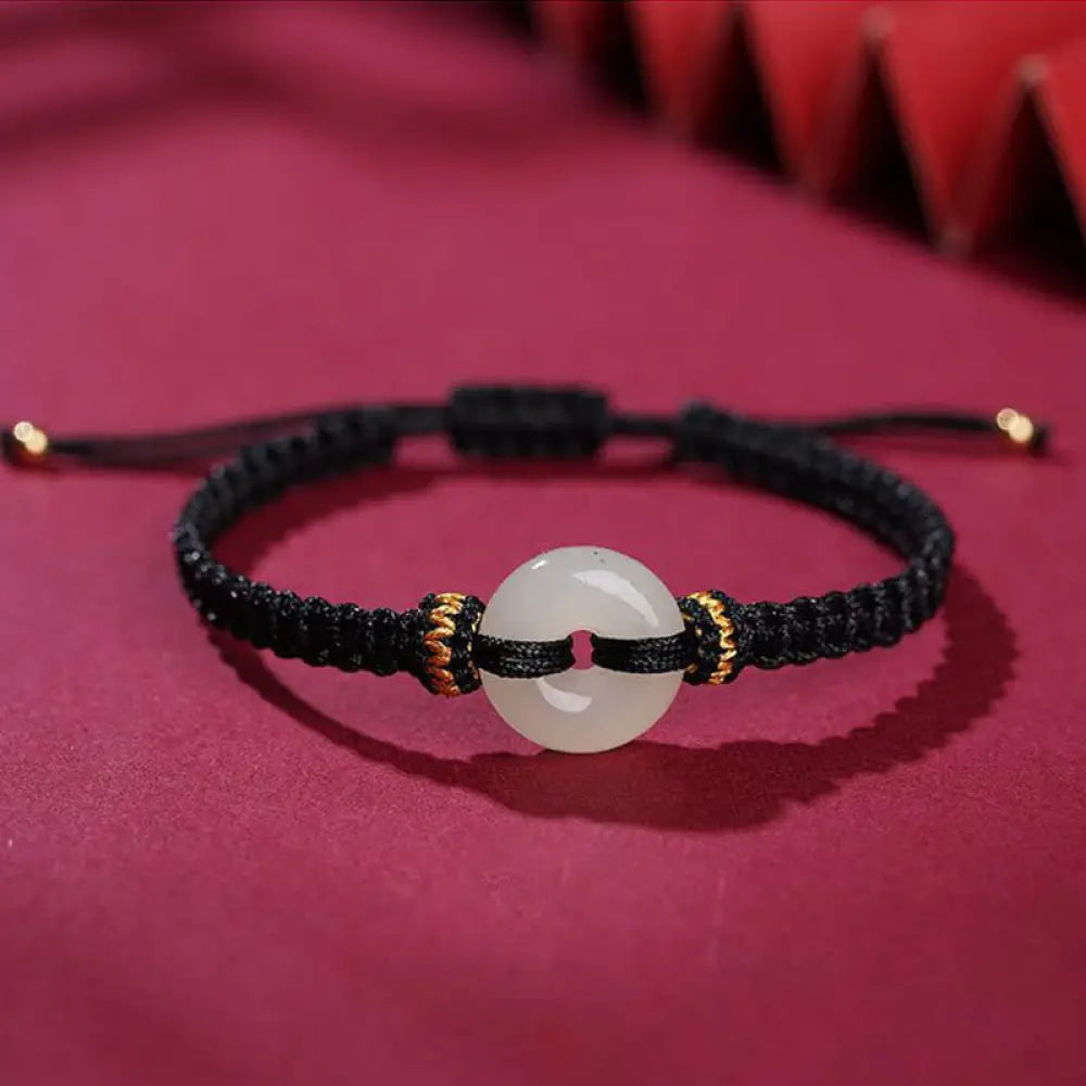 Buddha Stones Peace Buckle Jade Abundance Braided Bracelet - BWOOOH - Black(Wrist Circumference 14-20cm) - Bracelet