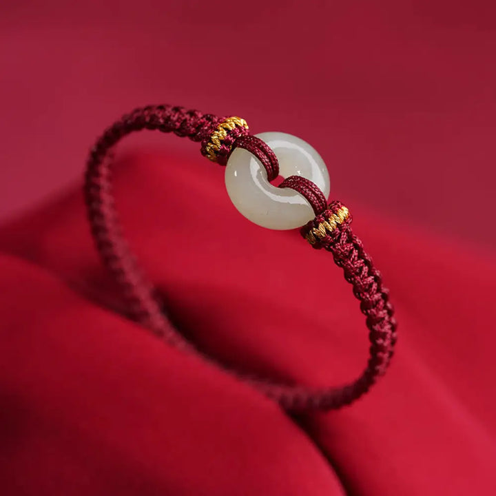 Buddha Stones Peace Buckle Jade Abundance Braided Bracelet - BWOOOH - Dark Red(Wrist Circumference 14-20cm) - Bracelet