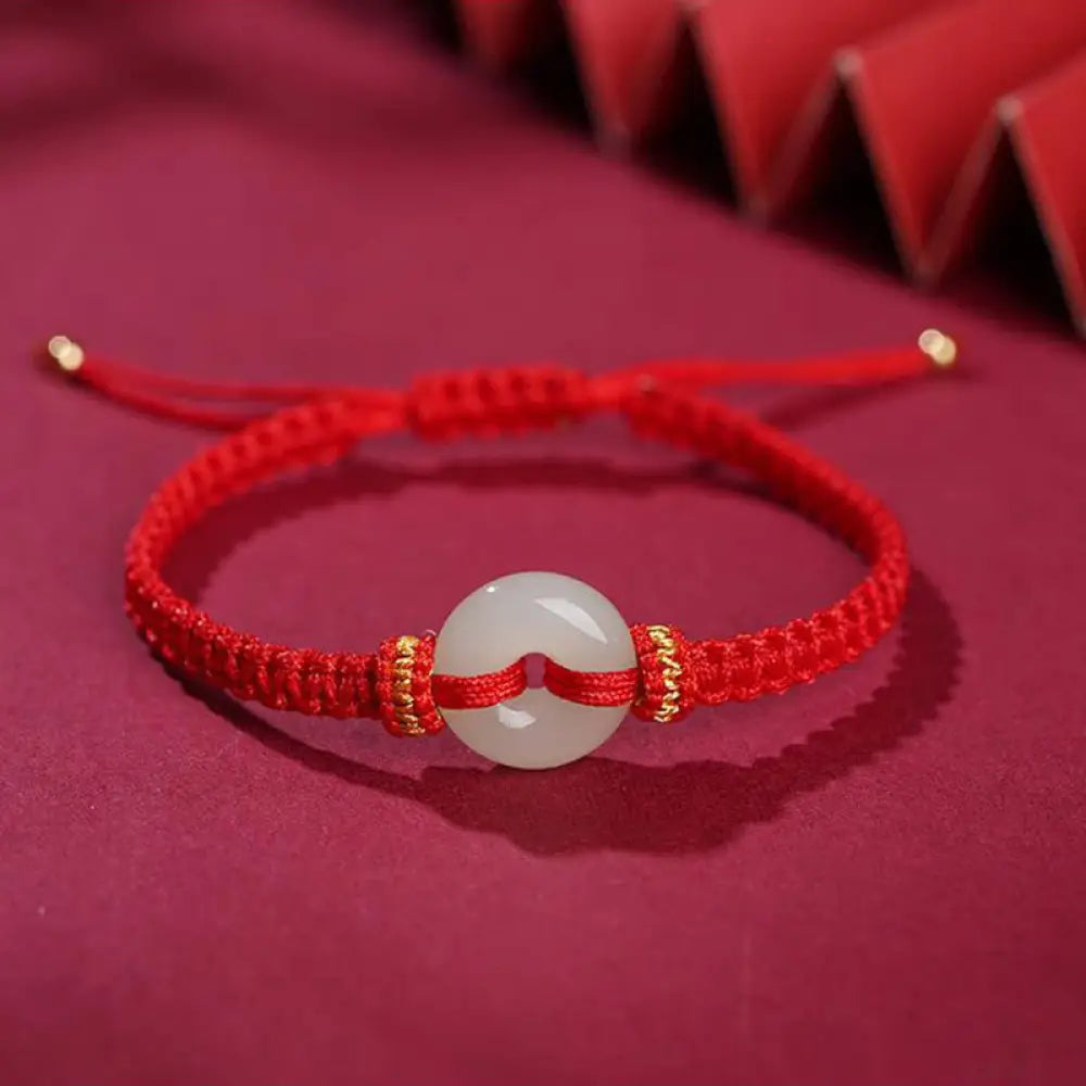 Buddha Stones Peace Buckle Jade Abundance Braided Bracelet - BWOOOH - Red(Wrist Circumference 14-20cm) - Bracelet