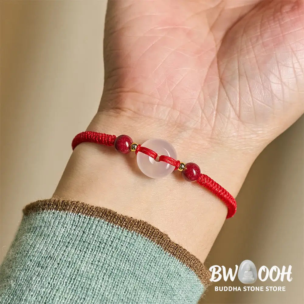 Buddha Stones Peace Buckle White Agate Flat Knot Diamond Knot Red String Connection Bracelet - Bracelet