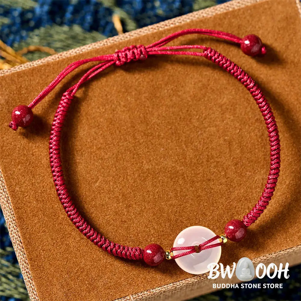 Buddha Stones Peace Buckle White Agate Flat Knot Diamond Knot Red String Connection Bracelet - Bracelet