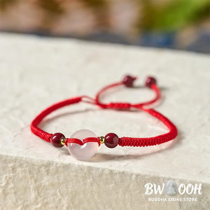 Buddha Stones Peace Buckle White Agate Flat Knot Diamond Knot Red String Connection Bracelet - Bracelet