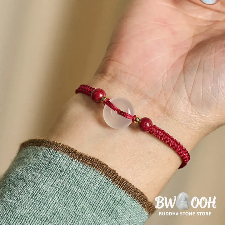Buddha Stones Peace Buckle White Agate Flat Knot Diamond Knot Red String Connection Bracelet - Bracelet