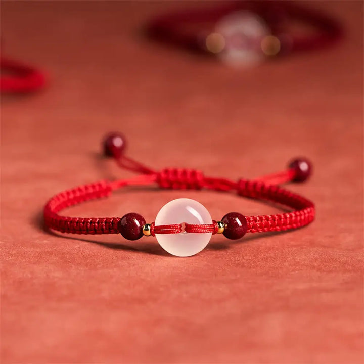 Buddha Stones Peace Buckle White Agate Flat Knot Diamond Knot Red String Connection Bracelet - Flat Knot Red String