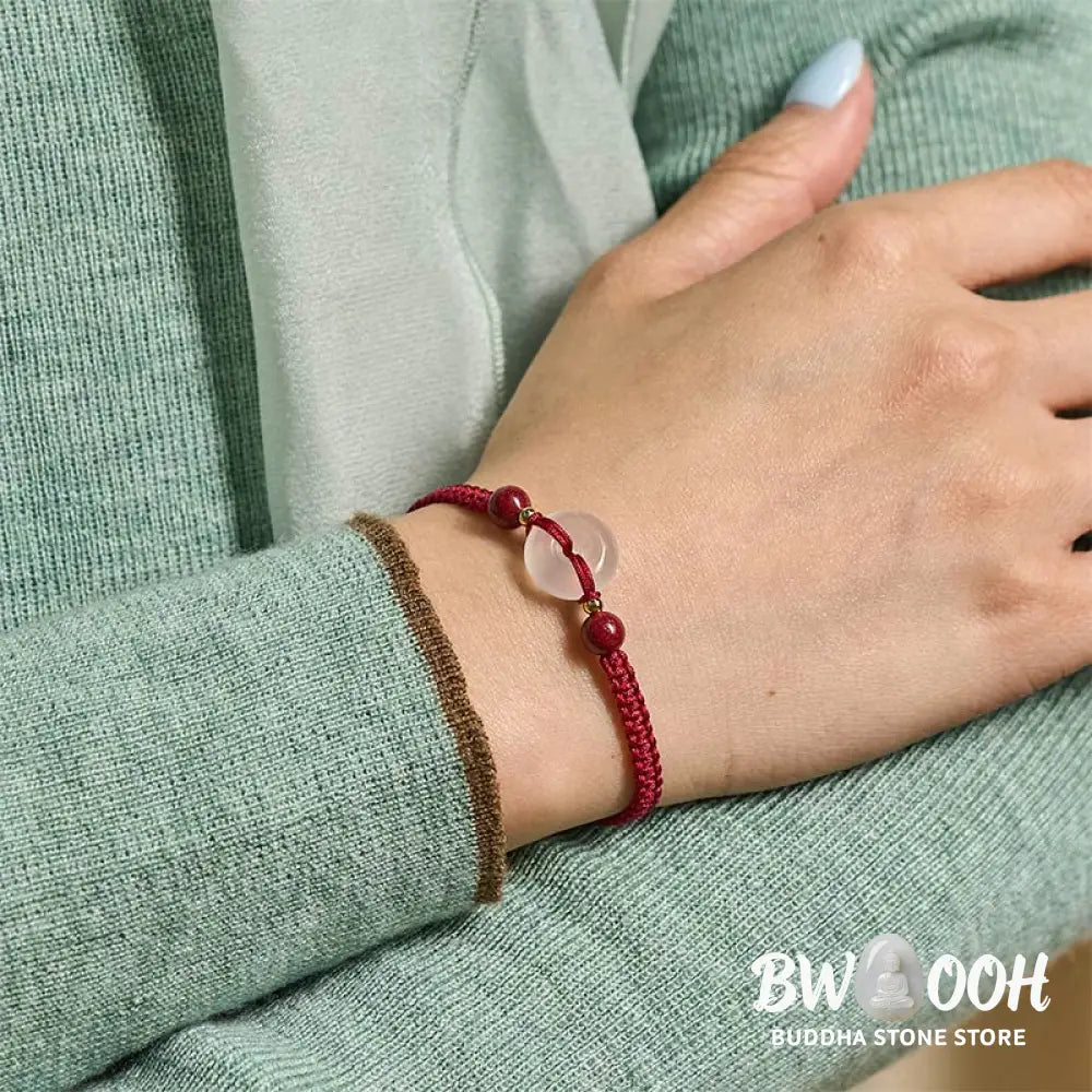 Buddha Stones Peace Buckle White Agate Flat Knot Diamond Knot Red String Connection Bracelet - Bracelet