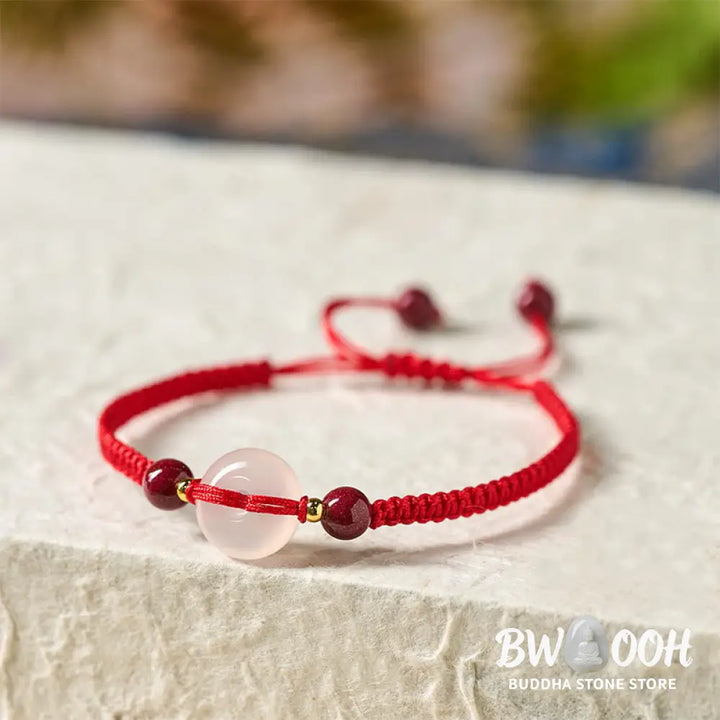 Buddha Stones Peace Buckle White Agate Flat Knot Diamond Knot Red String Connection Bracelet - Bracelet