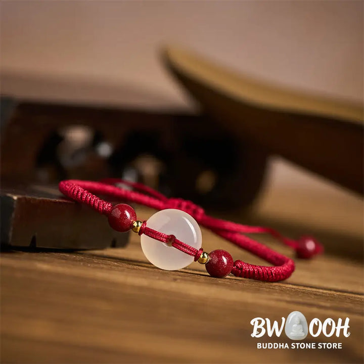 Buddha Stones Peace Buckle White Agate Flat Knot Diamond Knot Red String Connection Bracelet - Bracelet