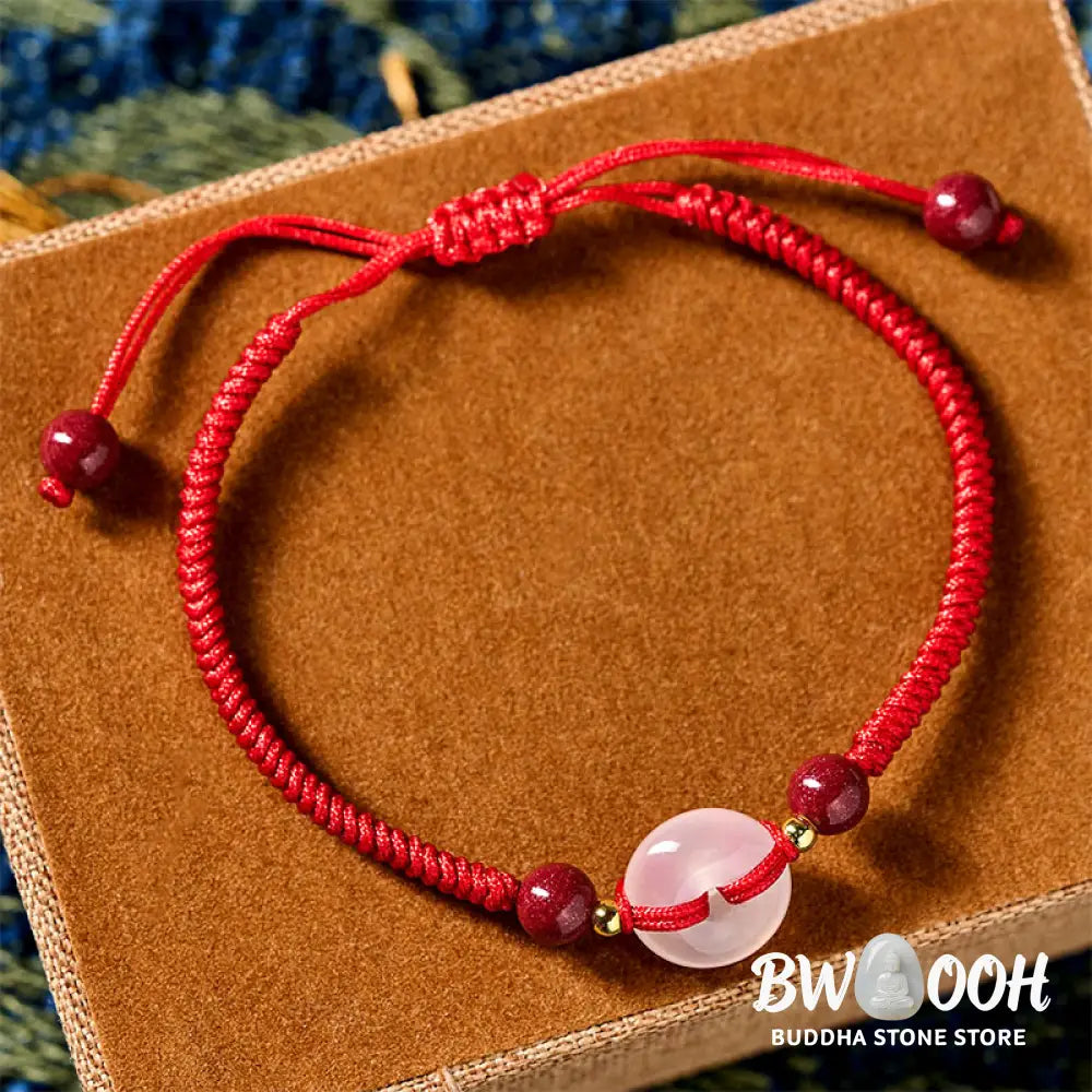 Buddha Stones Peace Buckle White Agate Flat Knot Diamond Knot Red String Connection Bracelet - Bracelet