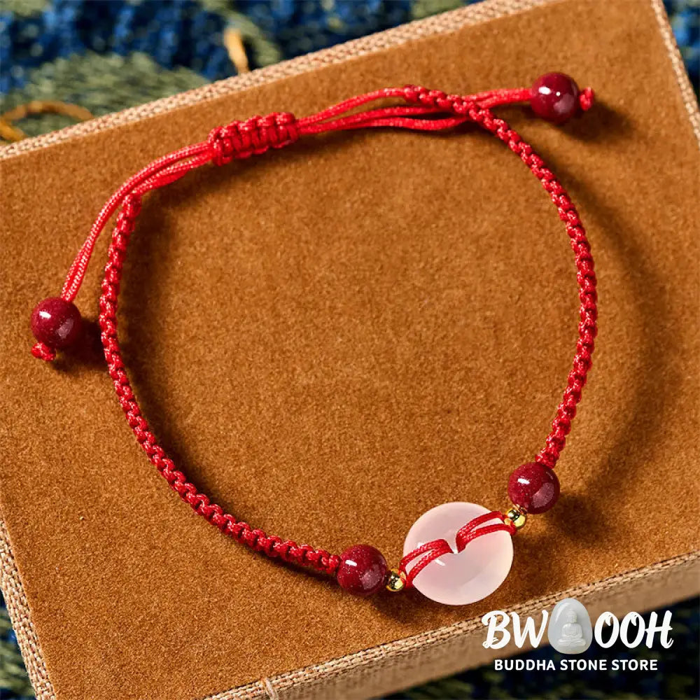 Buddha Stones Peace Buckle White Agate Flat Knot Diamond Knot Red String Connection Bracelet - Bracelet