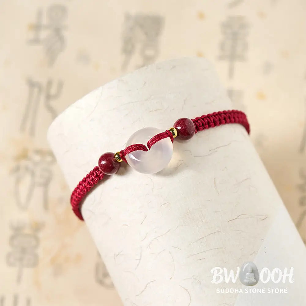 Buddha Stones Peace Buckle White Agate Flat Knot Diamond Knot Red String Connection Bracelet - Bracelet