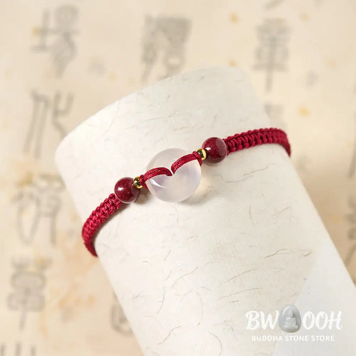 Buddha Stones Peace Buckle White Agate Flat Knot Diamond Knot Red String Connection Bracelet - Bracelet