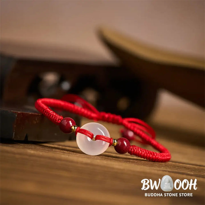 Buddha Stones Peace Buckle White Agate Flat Knot Diamond Knot Red String Connection Bracelet - Bracelet