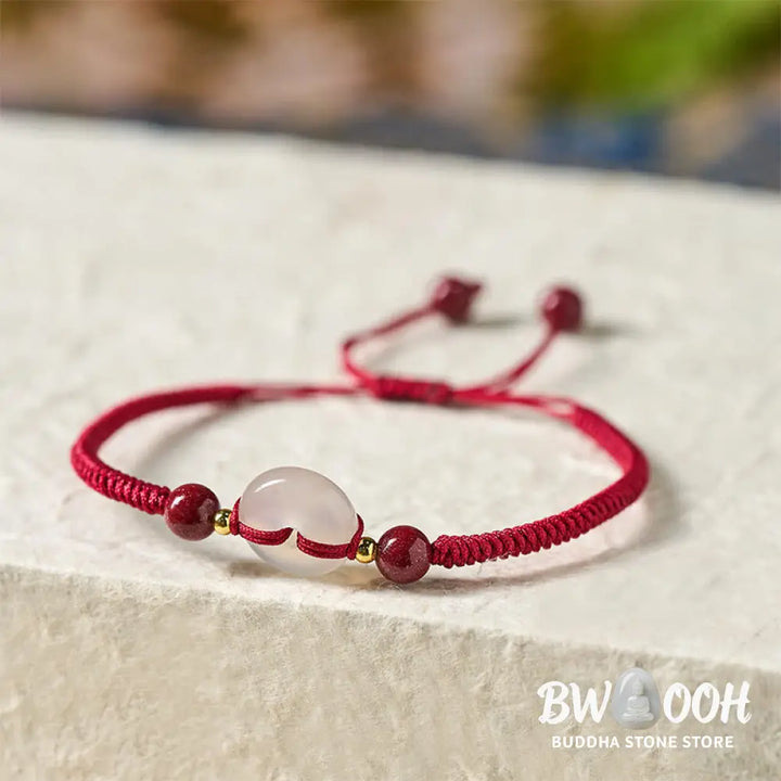 Buddha Stones Peace Buckle White Agate Flat Knot Diamond Knot Red String Connection Bracelet - Bracelet