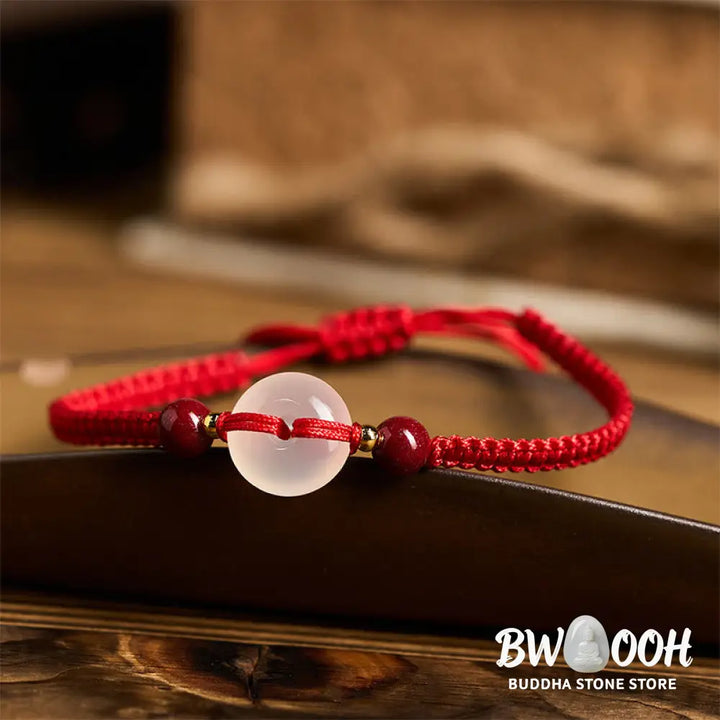 Buddha Stones Peace Buckle White Agate Flat Knot Diamond Knot Red String Connection Bracelet - Bracelet