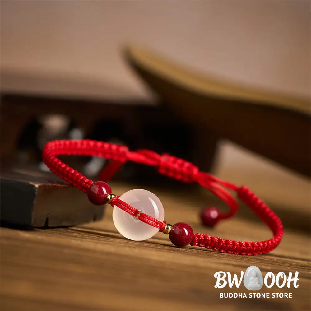 Buddha Stones Peace Buckle White Agate Flat Knot Diamond Knot Red String Connection Bracelet - Bracelet