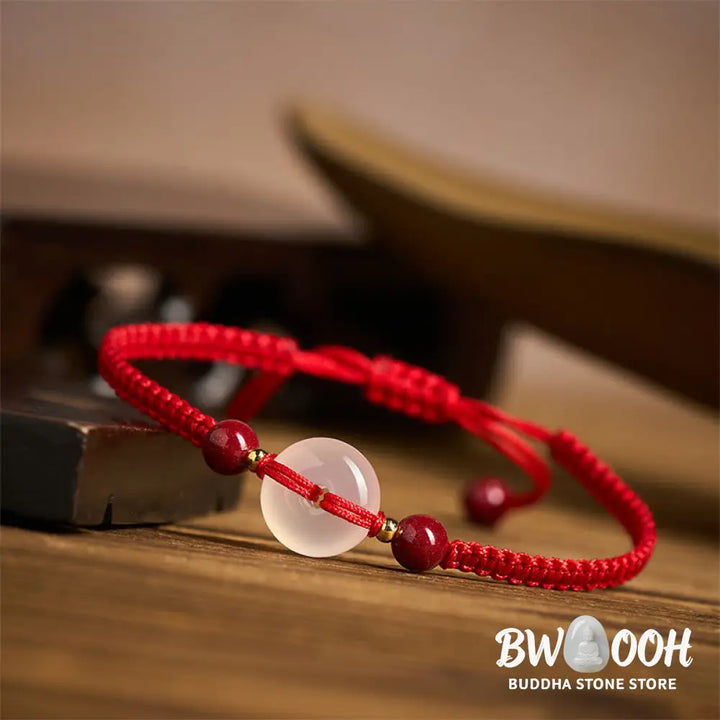 Buddha Stones Peace Buckle White Agate Flat Knot Diamond Knot Red String Connection Bracelet - Bracelet