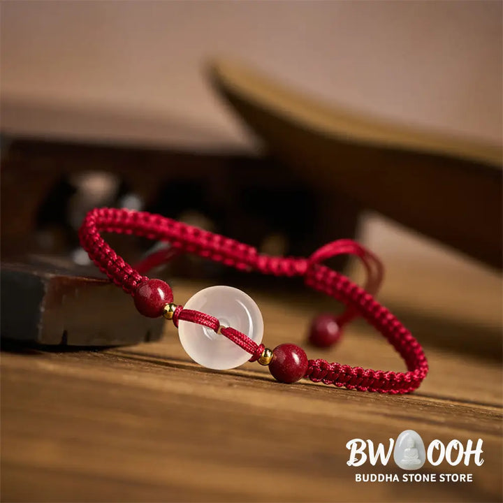 Buddha Stones Peace Buckle White Agate Flat Knot Diamond Knot Red String Connection Bracelet - Bracelet