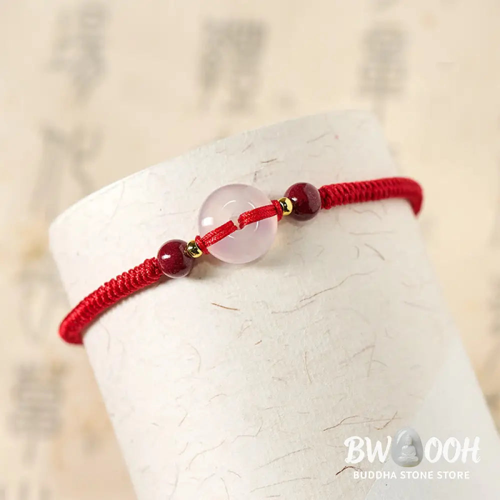 Buddha Stones Peace Buckle White Agate Flat Knot Diamond Knot Red String Connection Bracelet - Bracelet