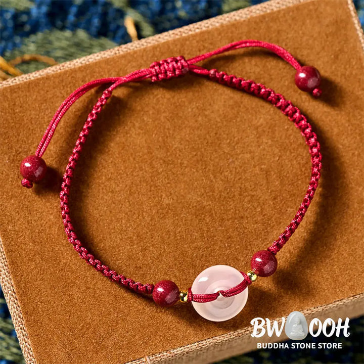 Buddha Stones Peace Buckle White Agate Flat Knot Diamond Knot Red String Connection Bracelet - Bracelet
