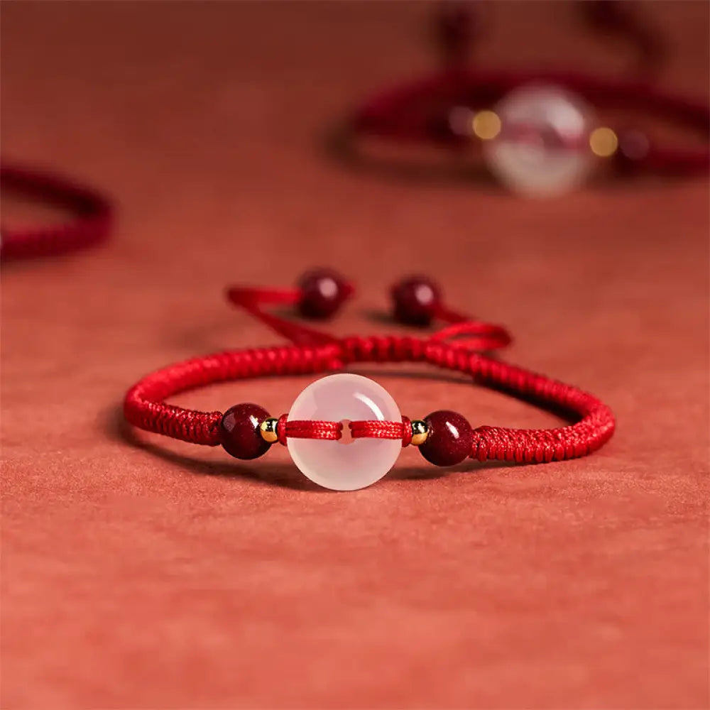 Buddha Stones Peace Buckle White Agate Flat Knot Diamond Knot Red String Connection Bracelet - Diamond Knot Red String
