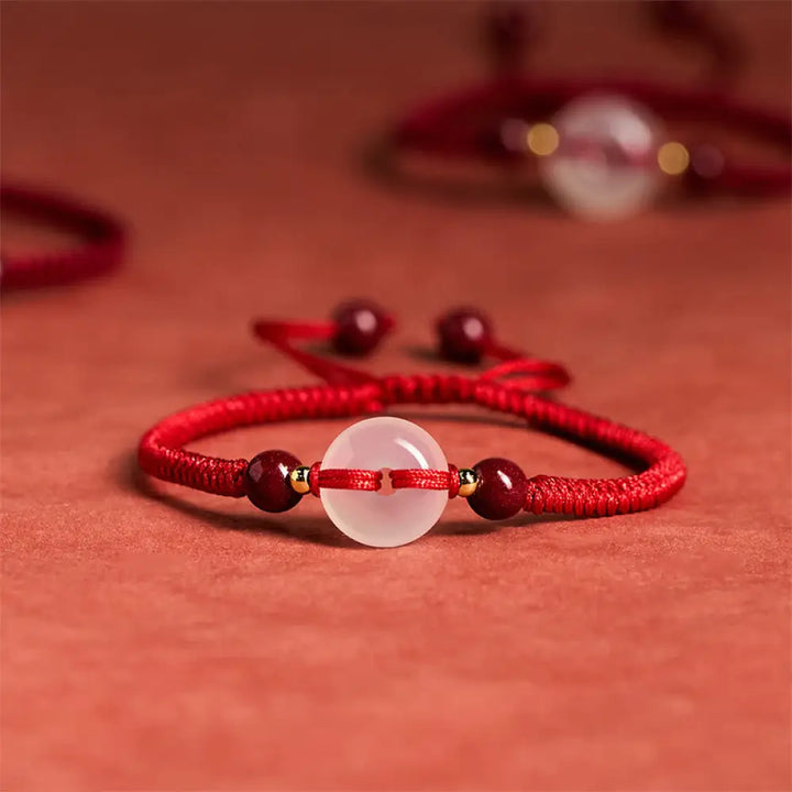 Buddha Stones Peace Buckle White Agate Flat Knot Diamond Knot Red String Connection Bracelet - Diamond Knot Red String