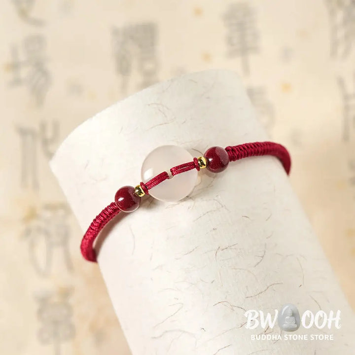 Buddha Stones Peace Buckle White Agate Flat Knot Diamond Knot Red String Connection Bracelet - Bracelet