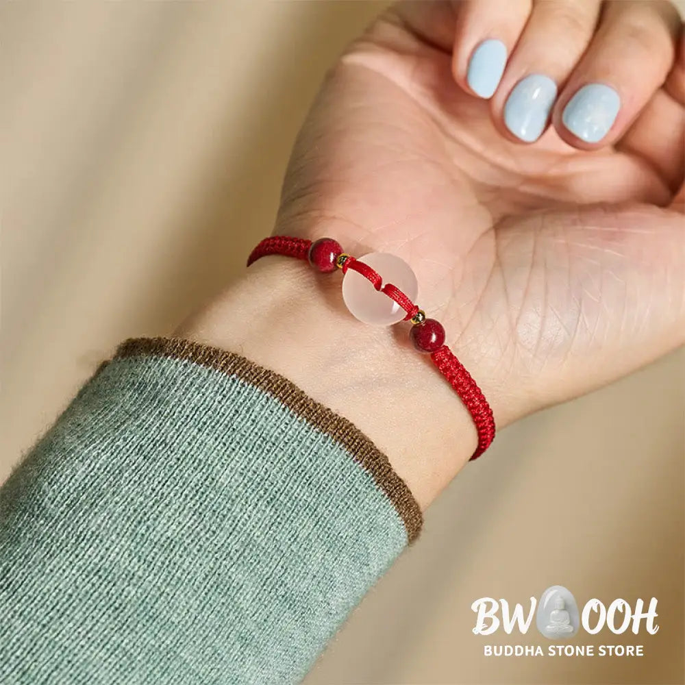 Buddha Stones Peace Buckle White Agate Flat Knot Diamond Knot Red String Connection Bracelet - Bracelet
