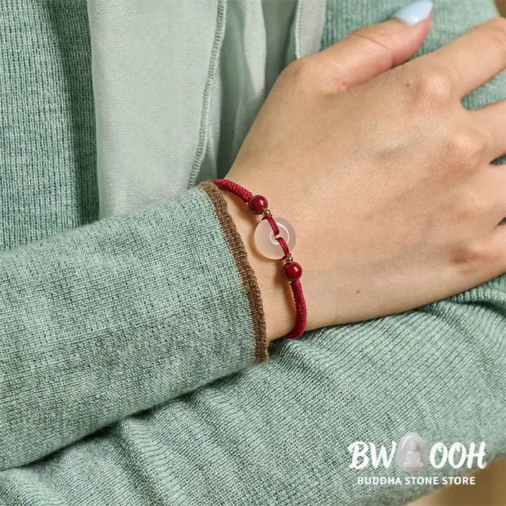 Buddha Stones Peace Buckle White Agate Flat Knot Diamond Knot Red String Connection Bracelet - Bracelet