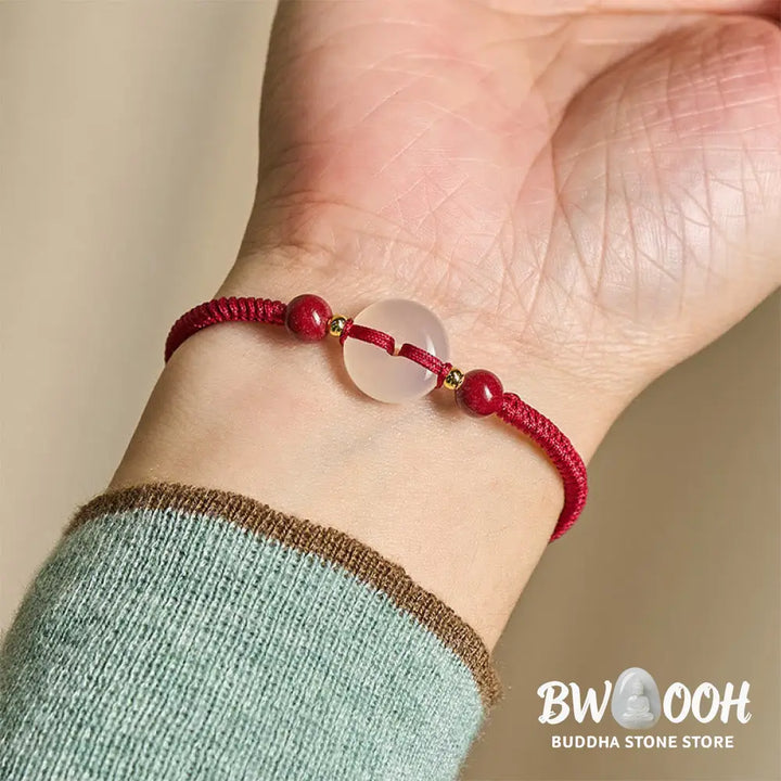 Buddha Stones Peace Buckle White Agate Flat Knot Diamond Knot Red String Connection Bracelet - Bracelet