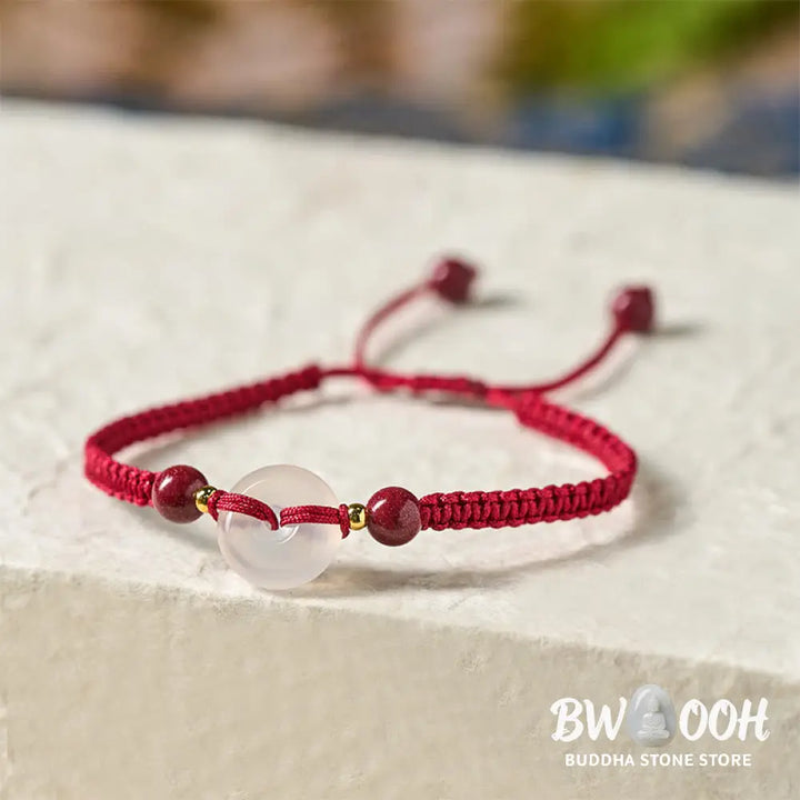 Buddha Stones Peace Buckle White Agate Flat Knot Diamond Knot Red String Connection Bracelet - Bracelet