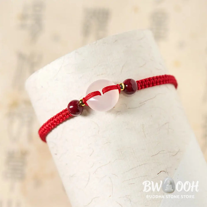 Buddha Stones Peace Buckle White Agate Flat Knot Diamond Knot Red String Connection Bracelet - Bracelet
