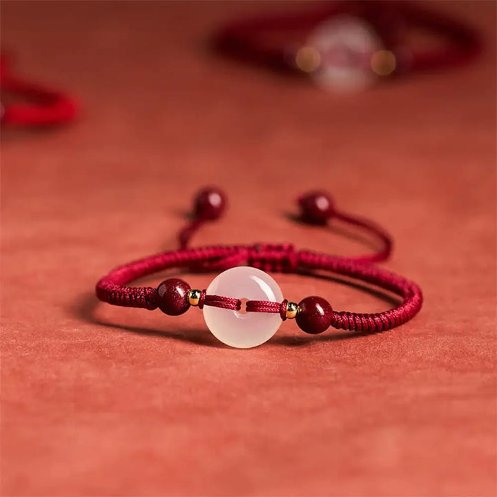 Buddha Stones Peace Buckle White Agate Flat Knot Diamond Knot Red String Connection Bracelet - Diamond Knot DarkRed