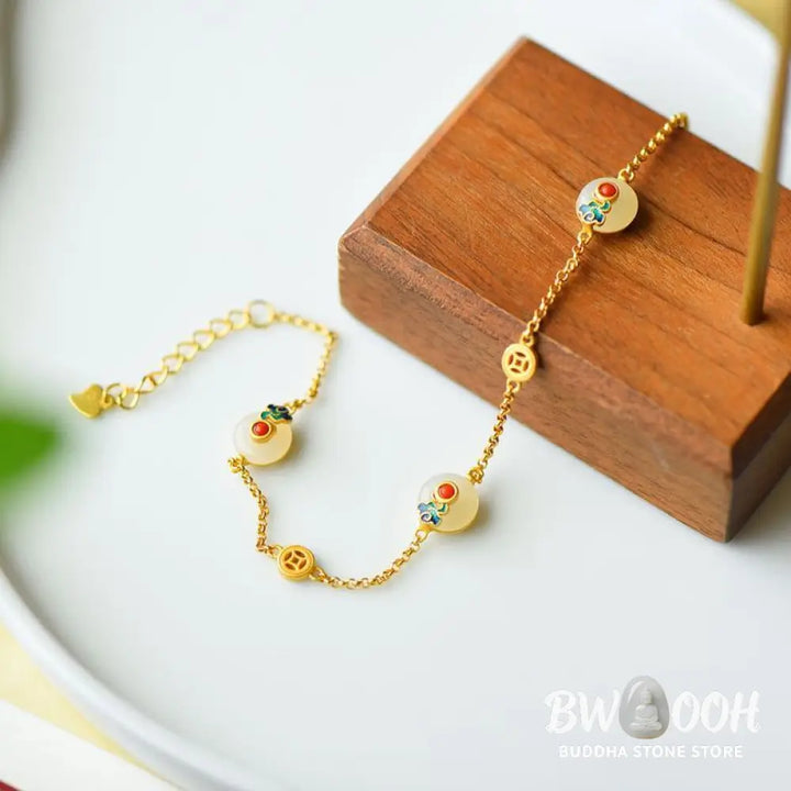BWOOOH Peace Buckle White Jade Luck Copper Bracelet | natural stone spiritual bracelet for healing and mindful living