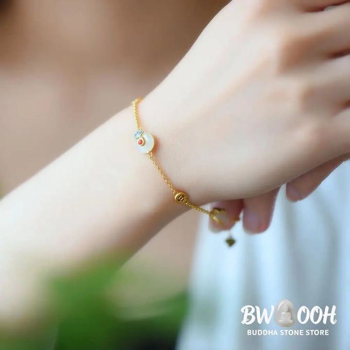 BWOOOH Peace Buckle White Jade Luck Copper Bracelet | natural stone spiritual bracelet for healing and mindful living