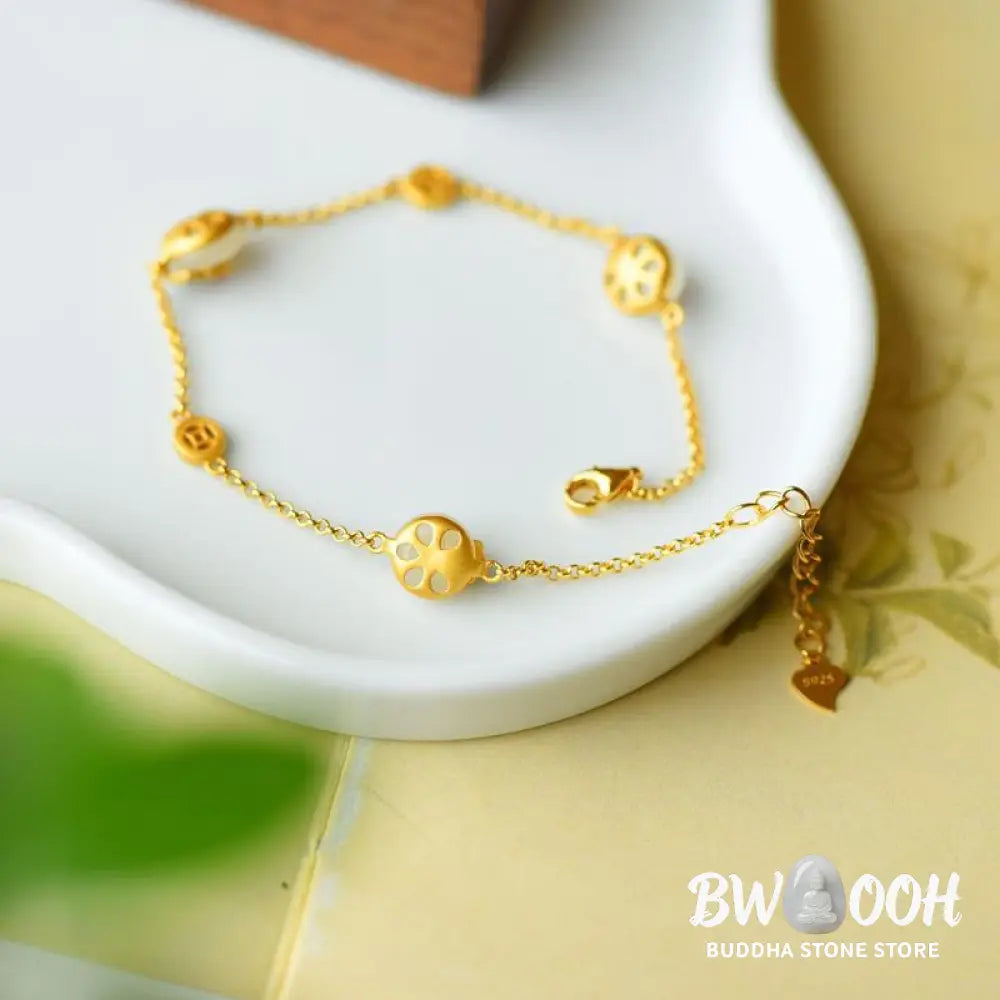 BWOOOH Peace Buckle White Jade Luck Copper Bracelet | natural stone spiritual bracelet for healing and mindful living